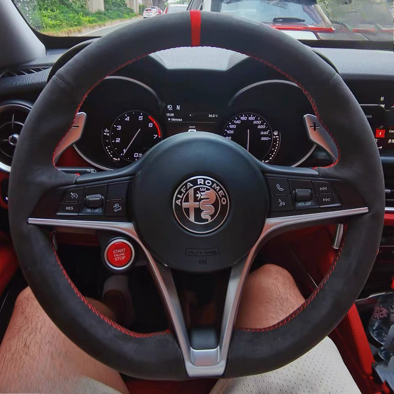 Car Steering Wheel Cover Anti Slip Breathable - Dla Alfa Romeo Giulia Stelvio 2015-2018
