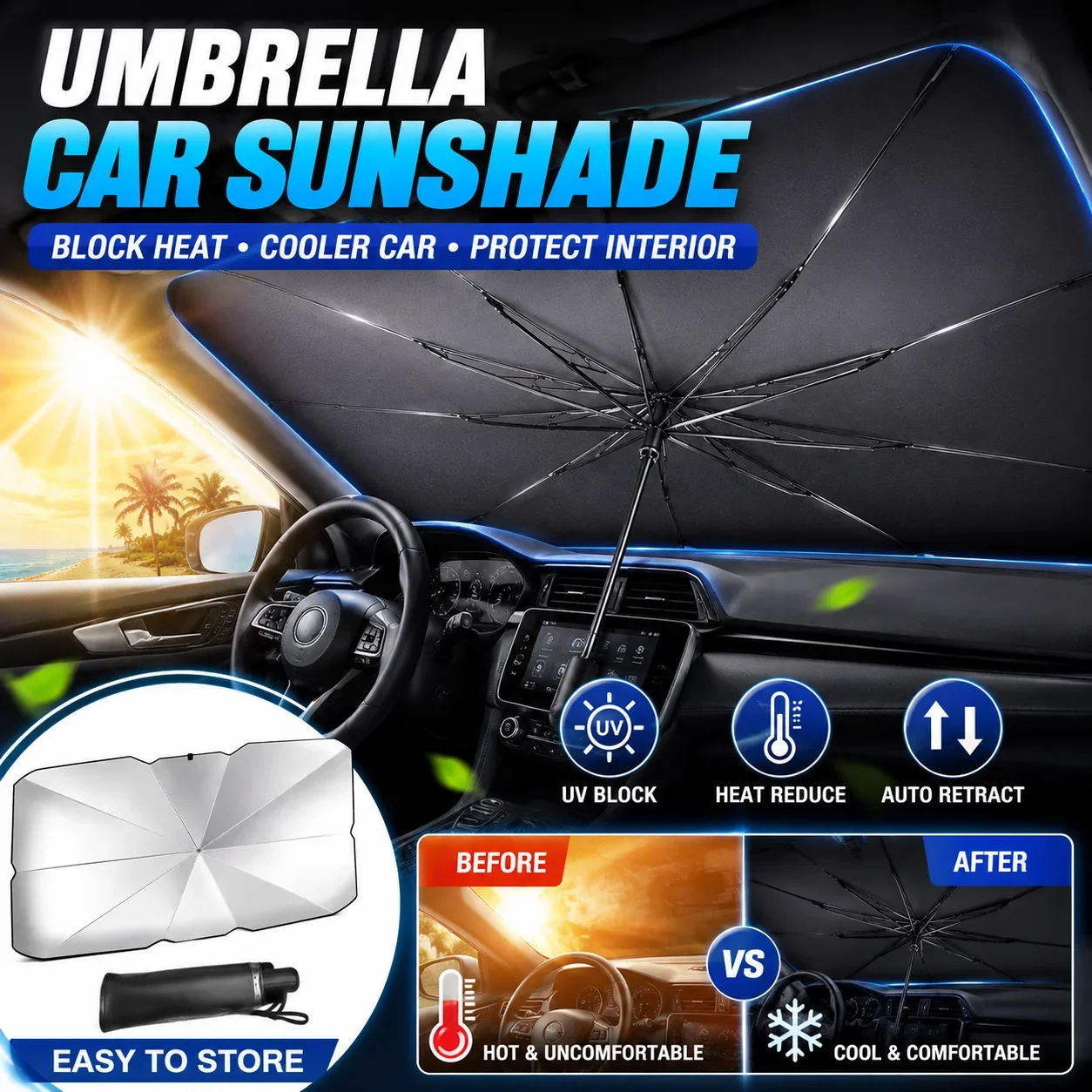 Składany parasol samochodowy,  – Car Sunshade Windshield Umbrella Foldable recenzja i cena